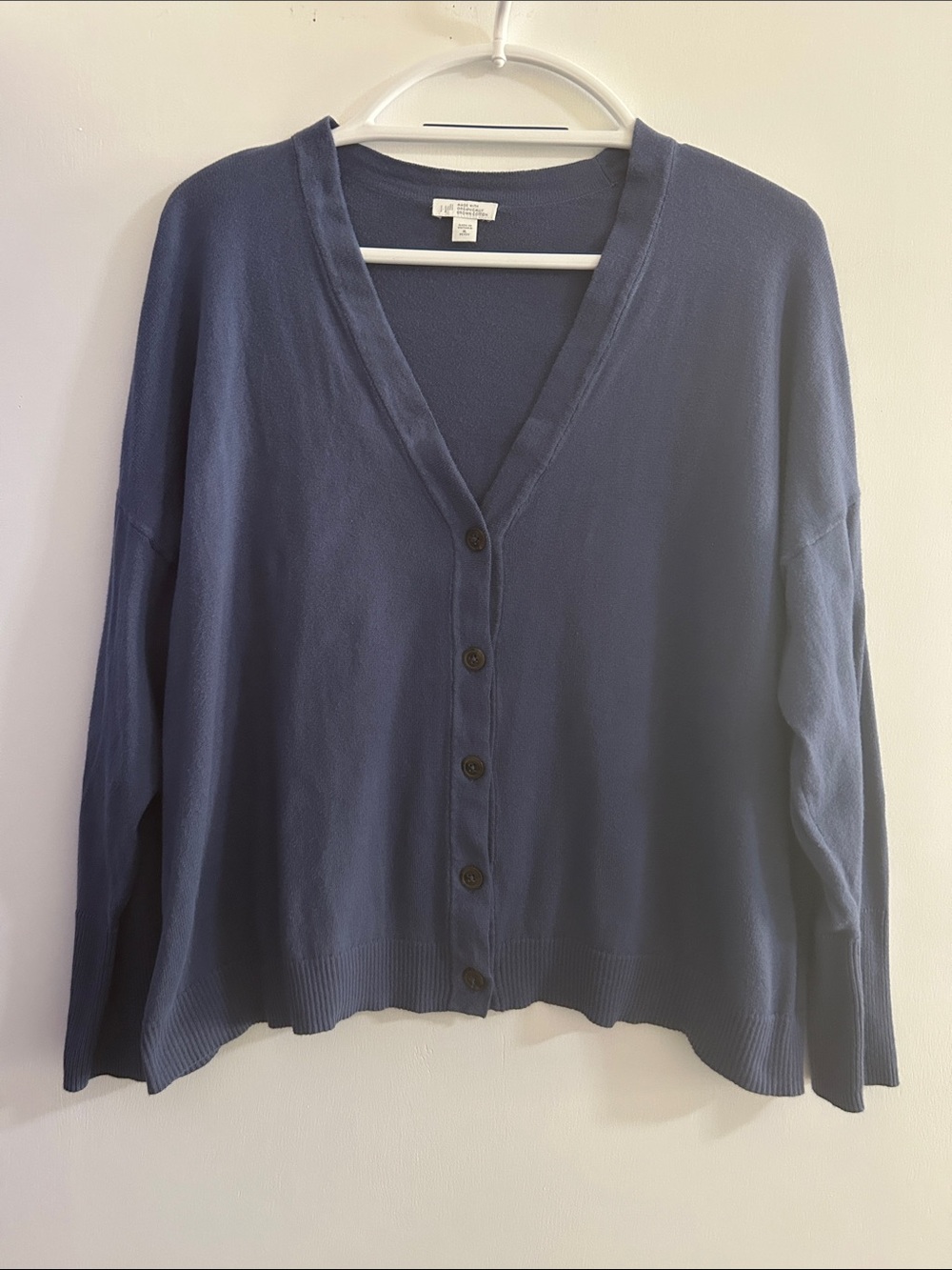 J. Jill Organic Cotton Relaxed V-Neck Cardigan Sweater Denim Blue XLP EUC